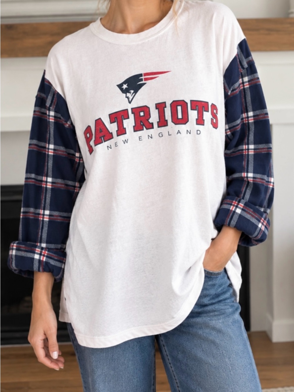 Upcycled Custom NE Patriots Football Flannel Shirt - Oversized Fit - 1 of a Kind